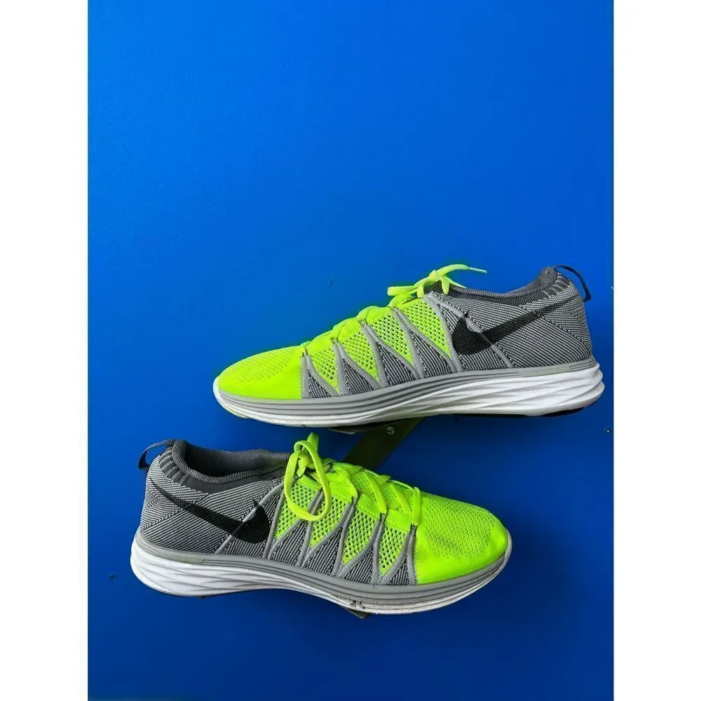 Nike Mens FlyKnit Lunar 2 620465-700 Gray Volt Running Shoes Lace Up Size 13